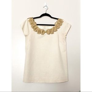 Kate Spade Off-White and Gold Bow Tops